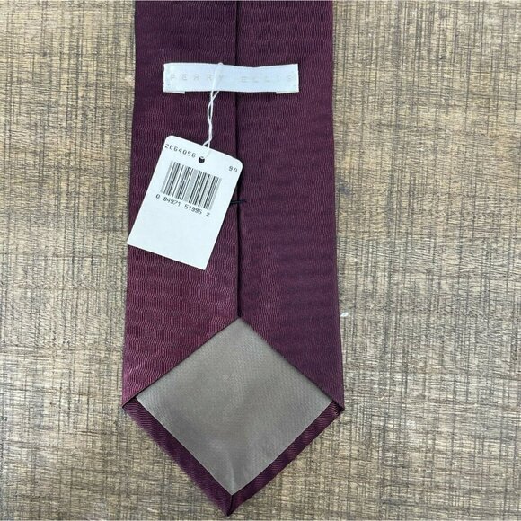 Perry Ellis Necktie Men's Solid Classic Oxford Pattern Maroon 100% Italian Silk - Picture 4 of 8